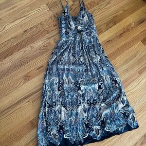 Angie Blue and White Paisley Midi Dress